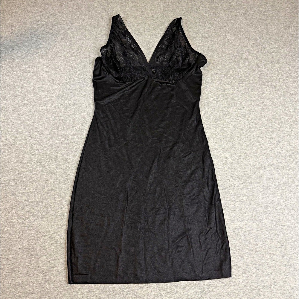 Maidenform Shapewear Full Slip Dress Black Lace Cups Tummy Control Shaper XL
